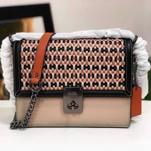 🆕 COACH 615 Hutton Woven Leather Shoulder Bag, Taupe